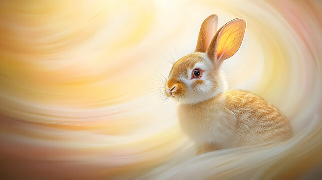 Soft abstract image of a rabbit silhouette amidst swirling colors and copy space at the top. concept as A silhouette of a rabbit is enveloped by swirling soft colors symbolizing the Lunar New Year zod