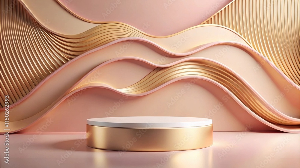 Aufkleber elegant gold and blush wave background with display platform