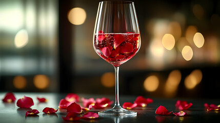 Elegant Wine Glass with Floating Rose Petals - Romantic Soft Abstract Image for Celebratory Gatherings