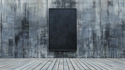 Empty frame on a textured concrete wall with a wooden floor