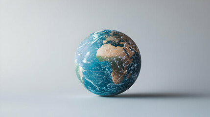 Fototapeta premium Glossy Earth with Network Connections on White Background Symbolizing Global Connectivity and Smart City Integration