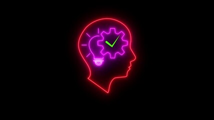 Operation of thinking. Understand. Mastering new content. Semantic perception of information. glowing neon linear icon isolated on black background.