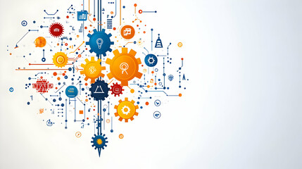 Obraz premium AI Assisted Manufacturing Icons on Plain Background with Copy Space - Technology and Production Fusion