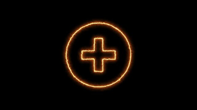 Abstract glowing neon medical cross icon animation on black background. Neon plus sign icon.Abstract plus text glowing neon effects.