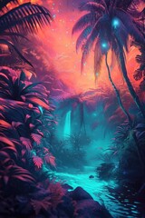 Explore the beauty of a colorful jungle landscape.