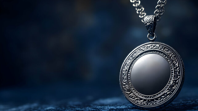 Plain dark blue background with a shining silver medal concept as A plain dark blue background featuring a shining silver medal symbolizing achievement and recognition in a professional setting. The c