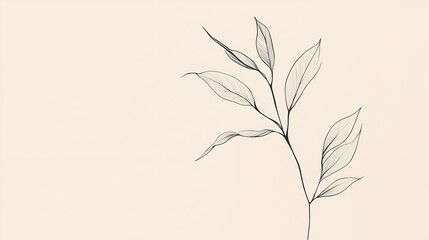 A plain cream background with a single, thin, black outline of a leaf placed subtly off-center.