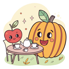a-happy-apple-and-pumpkin-having-tea