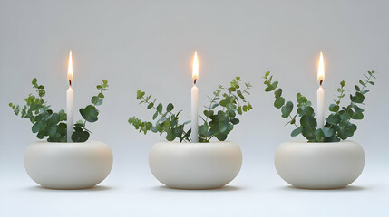 Elegant Floating Aromatherapy Candles with Levitating Lotus Petals on White Background for Spa and Wellness Retreats