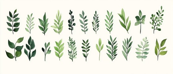 Naklejka premium Green plant and leafs pattern. Pencil, hand drawn natural illustration. Simple organic plants design. Botany vintage graphic art.