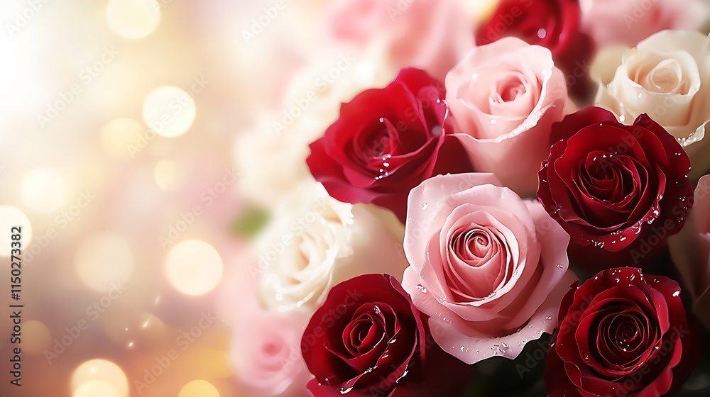 Poster elegant red and pink roses with sparkling bokeh for celebrations : generative ai