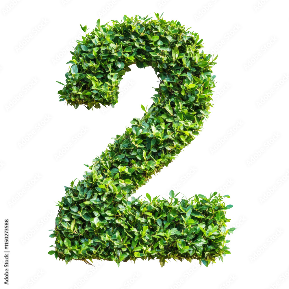 Poster green foliage forms number two against transparent background.