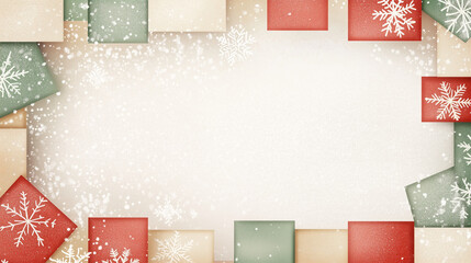 Festive Christmas Letterhead Paper with Red Green Beige Color Blocks and Snowflake Border for Personalized Holiday Stationery