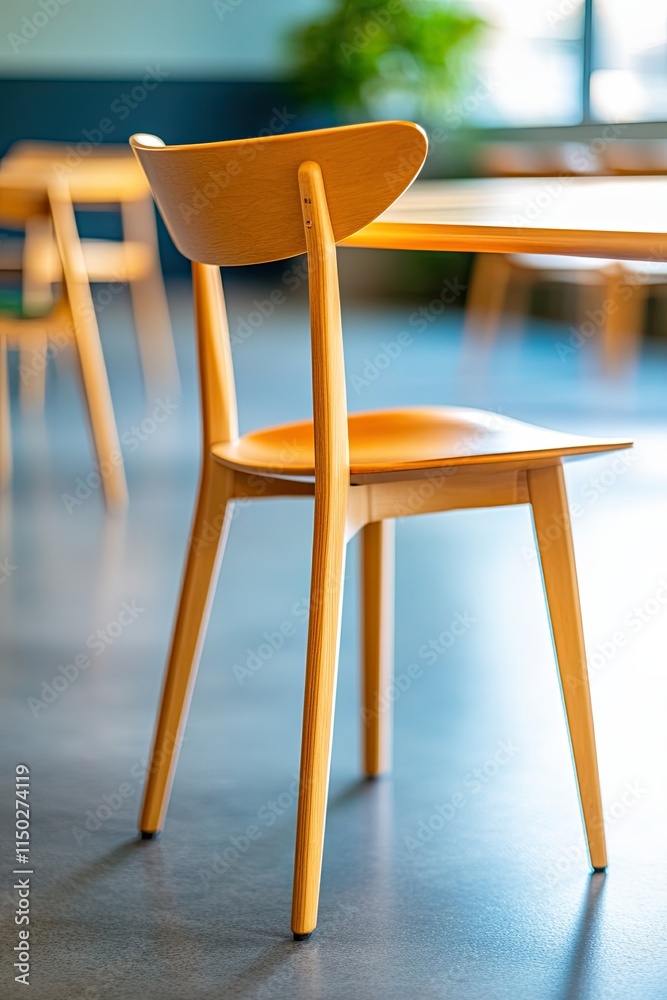 Poster elegant wooden chair next to a minimalistic dining table in a modern setting