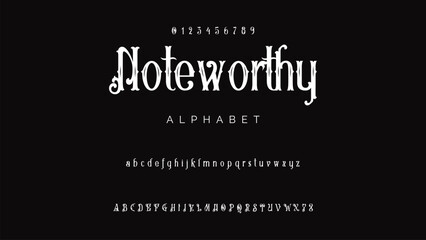 Craft vintage typeface design. Graphic display alphabet. Fantasy type letters. Latin characters, numbers. Vector illustration. Old badge, label, logo template.