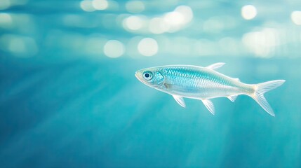 Fototapeta premium Glittering Scales of a Fish Suspended in Midair Against a Serene Blue Background