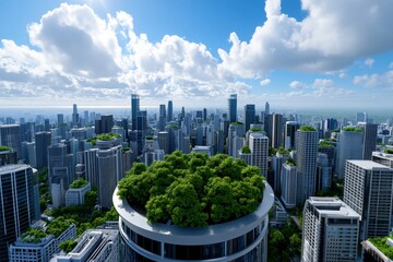 A futuristic cityscape featuring GMO-enhanced greenery, with bioengineered trees lining urban streets under an artificial sun