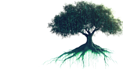 Digital Tree with Binary Code Symbolizing Technology and Growth