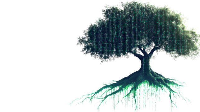 Digital Tree with Binary Code Symbolizing Technology and Growth