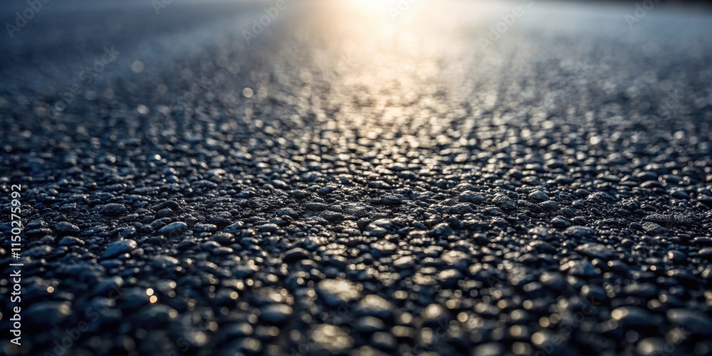 Poster close-up view of dark asphalt texture with sunlit highlights