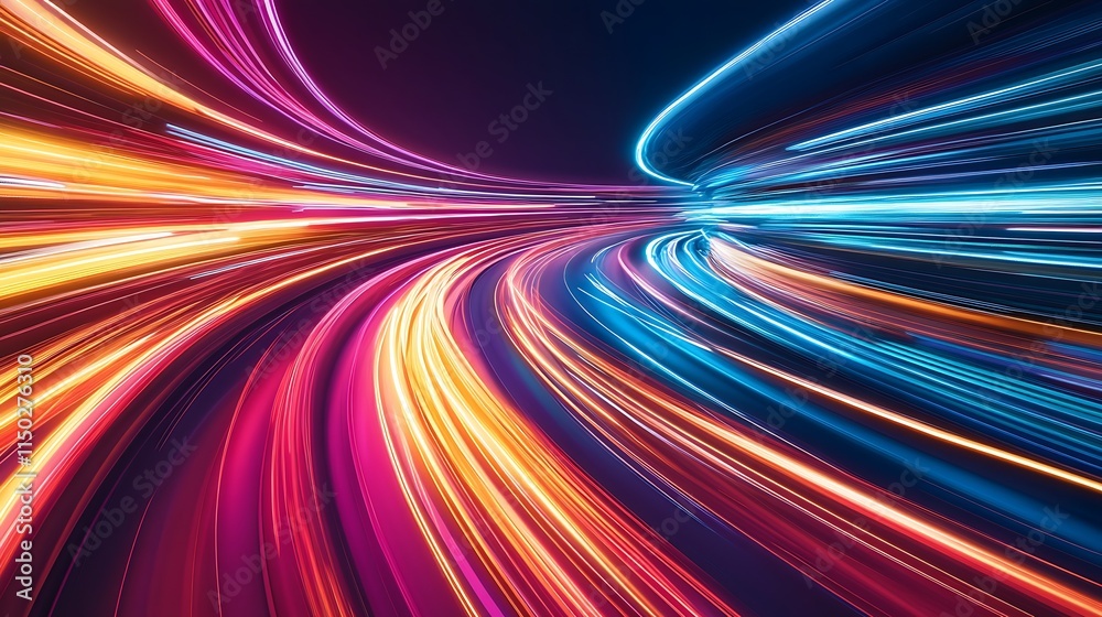Aufkleber Futuristic Multicolored Light Trails Representing Dynamic Motion : Generative AI
