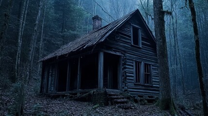  old wooden cabin at the edge of a dense, eerie forest known as the Black Woods. 