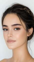 Fototapeta premium Natural Beauty A Portrait of a Woman with Minimal Makeup and Braided Hair
