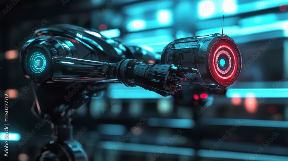 Poster Futuristic robot assistant showcasing advanced ai features in a high-tech laboratory environment