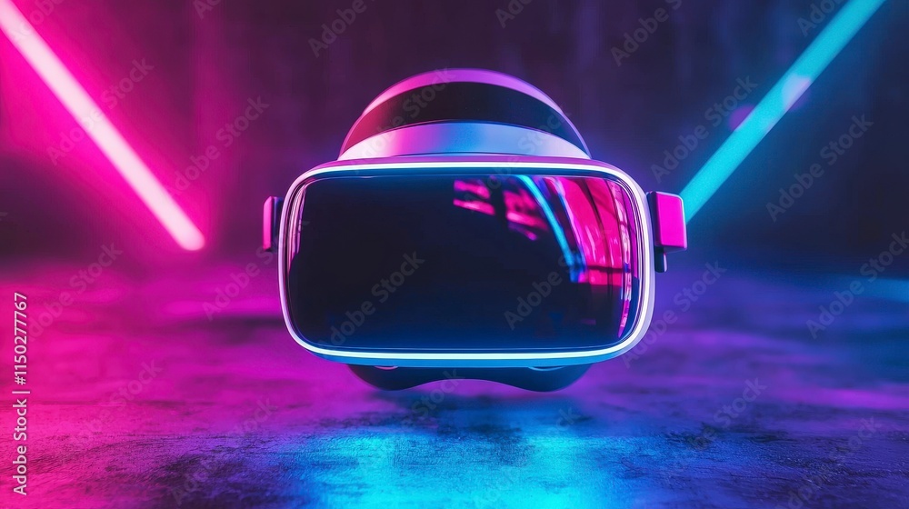 Aufkleber futuristic virtual reality headset tech showcase image capture neon environment close-up view innova