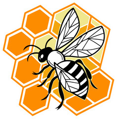 Honey Bee Vector Illustration: Black & White Honeycomb Design for Branding.