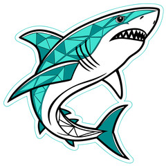 Teal Geometric Shark Illustration:  High-Resolution Vector Graphic.