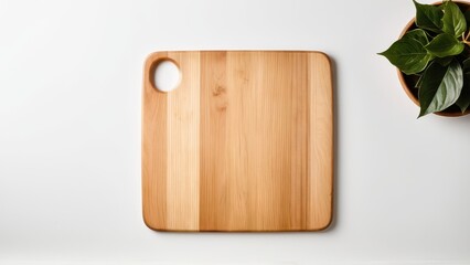 Wooden square cutting board mockup with contrasting light and dark wood stripes and rounded corners for easy handling