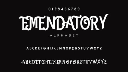 Craft vintage typeface design. Graphic display alphabet. Fantasy type letters. Latin characters, numbers. Vector illustration. Old badge, label, logo template.