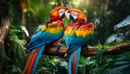 Scarlet Macaws Couple Love Birds Tropical Rainforest Birds Wildlife