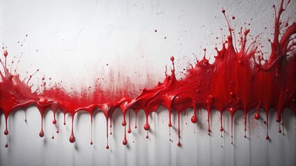 Crimson Liquid Cascade A Dynamic Abstract Painting of Splashes and Drips on a White Surface