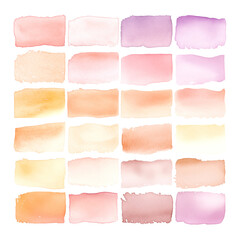 Watercolor swatches background texture features pastel abstract gradients in soft square designs, creating a colorful artistic painting.