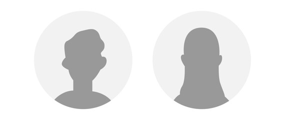 Vector flat illustration in grayscale. Icons of man and woman. Avatar, user profile, person icon, profile picture. Suitable for social media profiles, icons, screensavers and as a template.