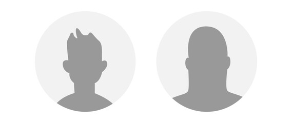 Vector flat illustration in grayscale. Icons of man and woman. Avatar, user profile, person icon, profile picture. Suitable for social media profiles, icons, screensavers and as a template.