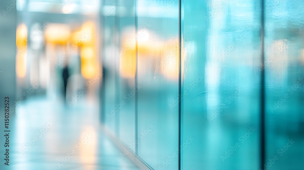 Poster modern abstract urban background with reflections and blurred figures in blue tones : generative ai