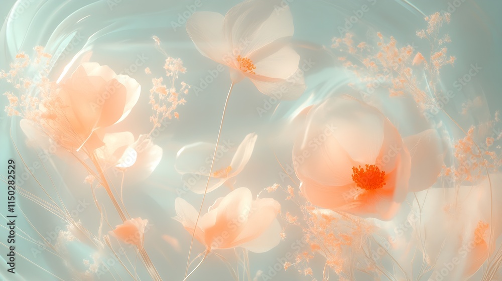 Poster whimsical pastel floral arrangement with soft textures and dreamlike elements : generative ai