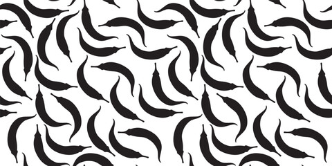 Chili peppers in flat style. Seamless pattern for kitchens, cafes, clothes and more. Silhouette. Vector illustration.