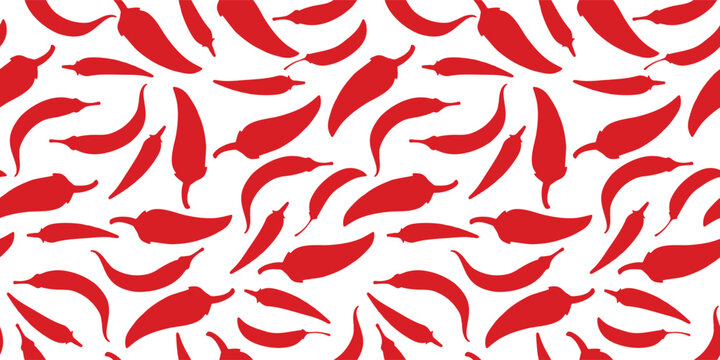 Chili peppers in flat style. Seamless pattern for kitchens, cafes, clothes and more. Silhouette. Vector illustration.