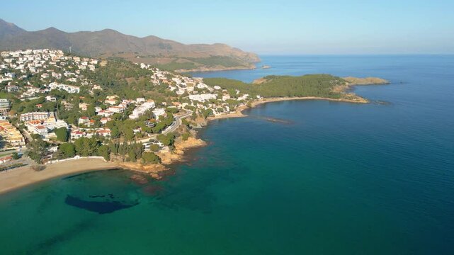 Llan&ccedil;&agrave; mediterranean beach Platja de Garvet aerial images of the Costa Brava of Girona beach, located between Colera and Llanca	
