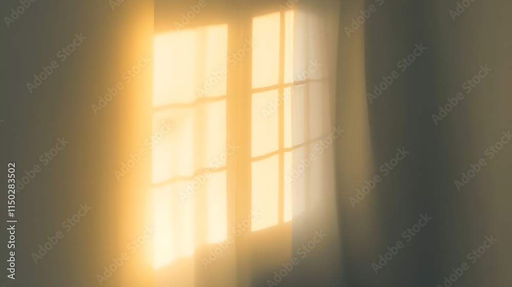 Poster sunlit abstract window silhouette with glowing curtains at sunrise : generative ai
