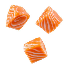 salmon cubes, raw diced salmon, fresh sashimi cut, cutout png