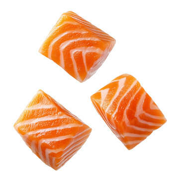 salmon cubes, raw diced salmon, fresh sashimi cut, cutout png