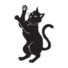 black silhouette of a cat, on a white background, side view, cat dance