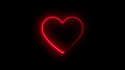 Valentine's Day, animated heart shape, red neon light on black background .Neon Heart Pack, Six Different Colors Of Glowing Hearts Animated On Edges.