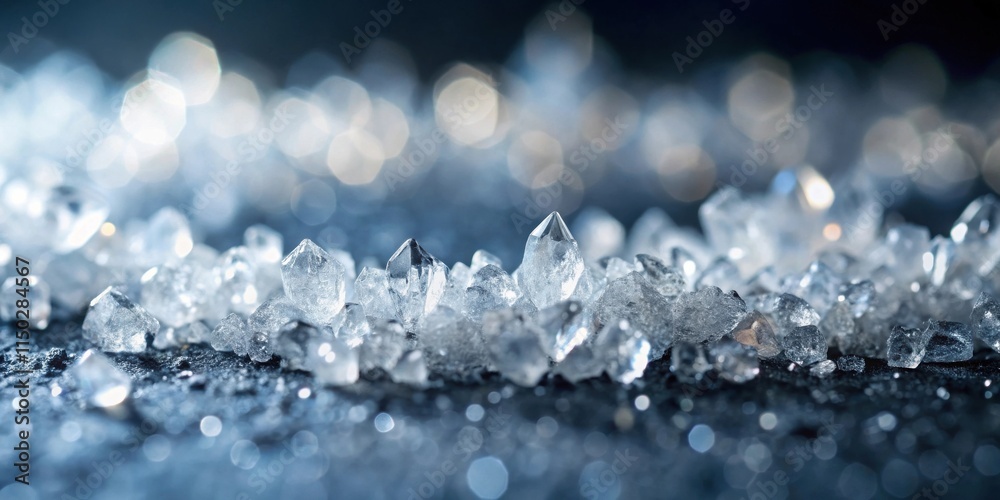 Poster A cluster of sparkling crystalline formations on a dark surface, illuminated by soft light