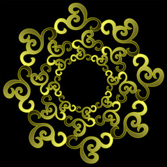 Beautiful patterned gold frame on a black background